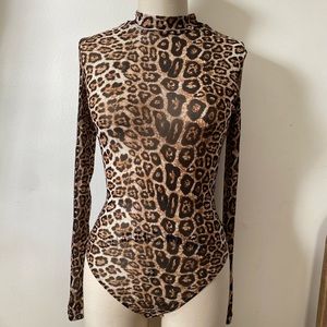 Leopard Mock Neck Full bottom Bodysuit